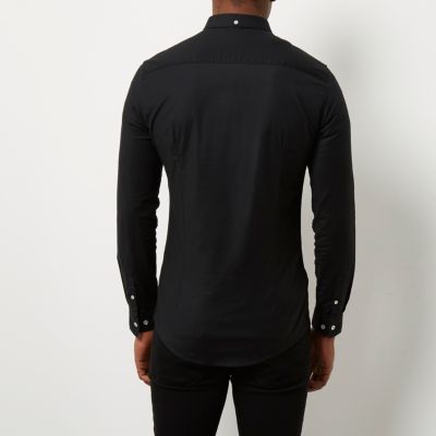 Black casual skinny fit Oxford shirt